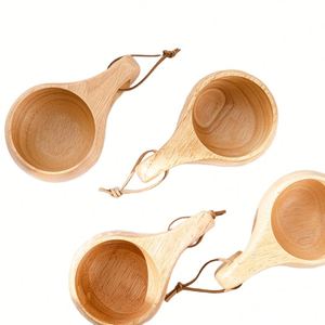 Custom LOGO Dursten Kuksa Handcrafted Wood Camp <b>Mug</b> Wooden Milk Coffee Cup Natural Hardwood Cup with Carabiner & Leather Lanyard - Product Image 2