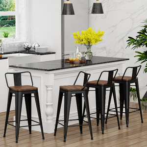 Ensemble JBD-9 <span class=keywords><strong>de</strong></span> <span class=keywords><strong>4</strong></span> tabourets <span class=keywords><strong>de</strong></span> <span class=keywords><strong>bar</strong></span> <span class=keywords><strong>de</strong></span> 30 pouces avec siège en <span class=keywords><strong>bois</strong></span> et dossier bas chaises <span class=keywords><strong>de</strong></span> <span class=keywords><strong>bar</strong></span> en métal noir mat au design moderne pour <span class=keywords><strong>bar</strong></span> à la maison - Product Image 2