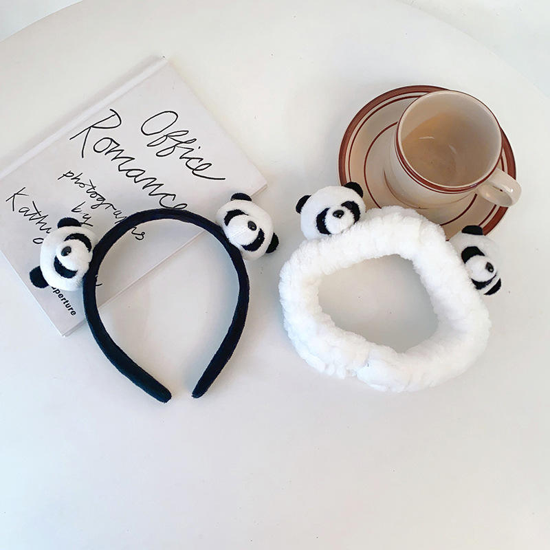 Jiamu New Design Cute Panda Head Hair Band 3D Cartoon Panda Children and Women Headband for Washing Face Makeup Hair Ornaments