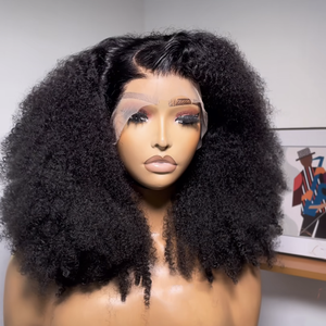 Perruque Prête à l'Envoi, Cheveux Vierge Brésiliens Afro Kinky Bouclés, Pré-Épilée, Densité 250%, Lace Frontale 13x4 Complète, en Cheveux Humains, pour Femmes Noires - Product Image 1