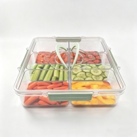 6-delige keuken plastic snack- en voedselbewaarbak met afsluitbaar klikdeksel, uitneembare scheidingsbak, PET PP siliconen, OEM