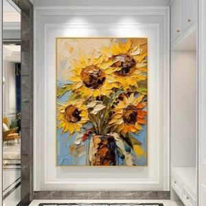 Pintura al Óleo Pintada a Mano, Pintura Digital <span class=keywords><strong>de</strong></span> Girasoles <span class=keywords><strong>de</strong></span> <span class=keywords><strong>Van</strong></span> <span class=keywords><strong>Gogh</strong></span>, Soporte <span class=keywords><strong>de</strong></span> Lino, Arte <span class=keywords><strong>de</strong></span> Pared Interior para la Entrada del Hogar - Product Image 2