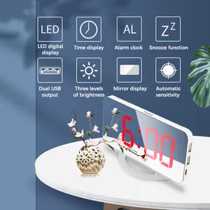 Led Alarm Clock Plastic Electronic Automatic Light-sensitive Clock Bedroom Mirror Surface Digital LED Alarm Clocks With USB Port