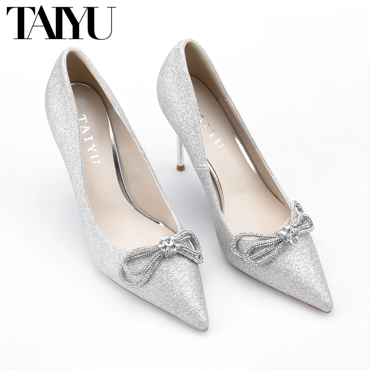 TAIYU Women's Stiletto High Heel Dress Pumps Pointy Toe Bridal Wedding Evening Party women Shoes with Rhinestone heel