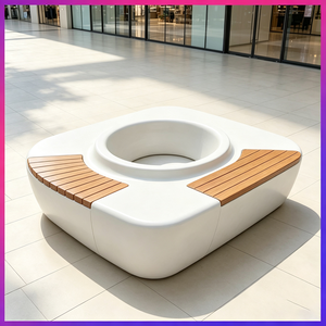 J002 Mueble comercial para centro comercial, banco jardinero de fibra de vidrio, asiento para árboles, macetero, silla, asiento jardinero de GRC para exteriores de centros comerciales - Product Image 1