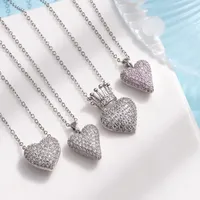 Classique brillant Zircon couronne amour pendentif collier pour femmes Vintage chaîne en acier inoxydable à la mode coeur forme bijoux accessoires