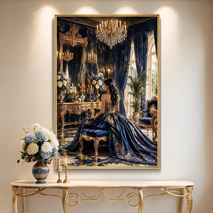 Mural Decorativo Estilo Pintura al Óleo Vintage Europea, Candelabro de Cristal con Diseño de <span class=keywords><strong>Doncella</strong></span>, Mural Artístico de Lujo Ligero - Product Image 4
