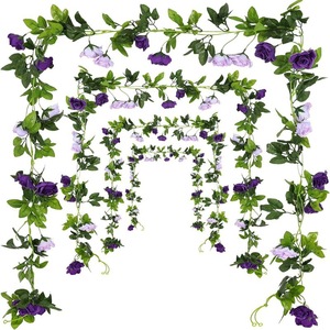Guirlande de roses artificielles en soie violette, décoration de mariage, décoration de la maison, accessoires d'extérieur, longue durée - Product Image 1