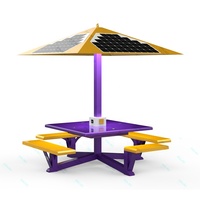 Table de pique-nique de jardin extérieure avec éclairage LED solaire et fonctions pratiques pour la recharge de smartphone