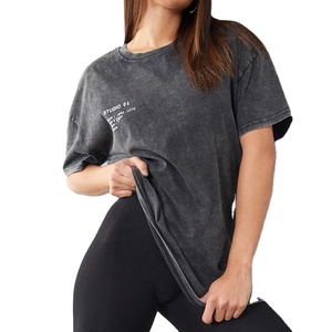 Custom Manufacturer Cheap Price Short Sleeve Black Grey BF High Street Oversized Acid Wash T Shirt Women Women Oversized Tshirt - Product Image 2