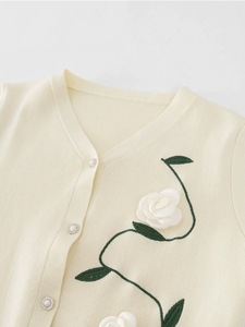 Maglione da donna personalizzato di alta qualità <span class=keywords><strong>a</strong></span> maglia manica lunga con scollo <span class=keywords><strong>a</strong></span> V elegante maglione da donna con ricamo <span class=keywords><strong>a</strong></span> mano da donna in maglia <span class=keywords><strong>Cardigan</strong></span> - Product Image 3