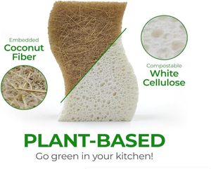 Éponge de cuisine naturelle biodégradable, éponge à récurer en cellulose de noix de coco compostable, éponges écologiques pour la vaisselle - Product Image 4