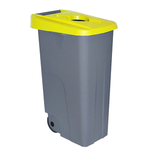 Contenitore per il riciclaggio con coperchio giallo apribile, capacità 85 L, per la raccolta differenziata - Product Image 1