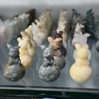Figurine de lapin en cristal naturel en gros, statue de lapin en calebasse, pierre brute, guérison Reiki, chakra, décoration de bureau à domicile, porte-bonheur Feng Shui