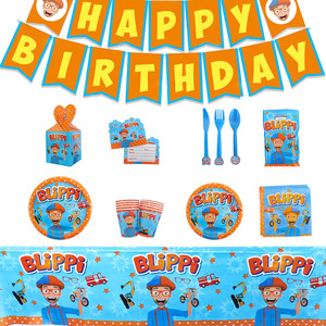 Decoración de fiesta de cumpleaños temática Blippiing, vajilla desechable para fiesta, vasos, platos, globos para niños, suministros para fiesta de bienvenida al bebé - Product Image 3