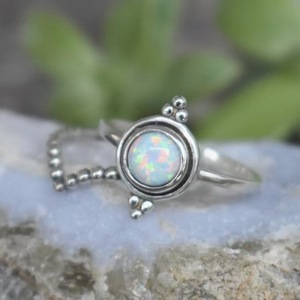 <b>Opal</b> <b>Ring</b> 925 Sterling <b>Silver</b> Geometric Design Everyday Wear Jewelry - Product Image 4