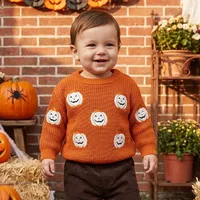 Kinder Herbst Warme Langarm-Rundhalspullover mit Stickerei für Halloween & Weihnachten für Mädchen und Jungen