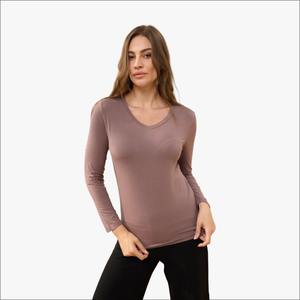 Camisetas de Manga Larga con Cuello Redondo de Bambú para Mujer, Camisetas Modales al por Mayor para Mujer - Product Image 1