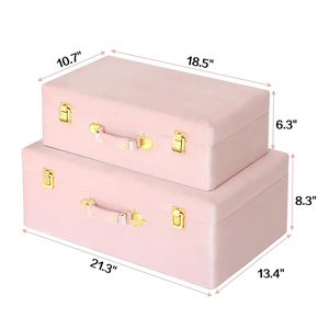 Set di 2 bauli portaoggetti in <span class=keywords><strong>velluto</strong></span> valigetta da viaggio rosa con manici e accenti Hardware oro - Product Image 4