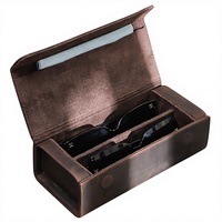 Étui à lunettes rectangulaire rétro en cuir Eonluxe, ensemble de deux pièces, fait main, fermeture magnétique, portable, en cuir véritable, pour voyage