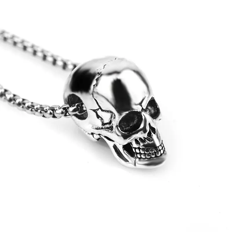 Titanium Steel Silver Color Skull Men's Necklace Charms Hip-Hop Halloween Fashion Jewelry Gifts Sweater Chain Pendant Necklaces