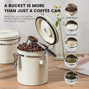 2L With Date-Tracker, CO2-Release Valve Spoon Stainless Steel Coffee Grounds and Beans Container Tea Sugar Coffee <b>Canister</b> Set - Product Image 2