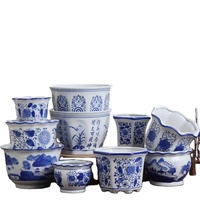 Ensemble de 3 pots de propagation en grès céramique écologique traditionnel du Fujian, peints à la main, finition émaillée, formes personnalisées