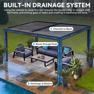 Pergola rétractable électrique 10x13, pergola motorisée à lames orientables en aluminium, 2 lames réglables indépendantes - Product Image 6