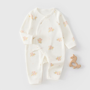 Combinaison à manches longues à imprimé floral pour bébé, unisexe, en coton tricoté, pour le printemps et l'automne - Product Image 1
