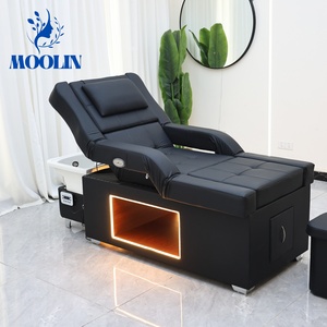 Moolin Thai Head Spa Lay Chaise de coiffure pliable en cuir véritable réglable, avec table de lavage et <span class=keywords><strong>lit</strong></span> de massage électrique à hauteur réglable pour salon - Product Image 4