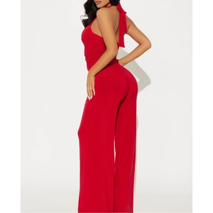 Combinaison moulante sexy pour femme, couleur unie, avec bretelles métalliques ajourées et dos nu, tendance - Product Image 3