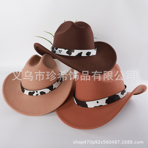 Cowboy <b>Hat</b> With Cow Pattern <b>Band</b> Polyester Fabric Warm Sun Shading Fashion Accessory For Men Women Spring 2025 - Product Image 2