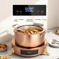 Chauffe-Plat Électrique Numérique Hydraulique en Acier Inoxydable Or Rose, Ensemble Réchaud et Pot avec Couvercle en Verre pour Buffet