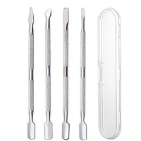 Kit d'outils en acier inoxydable pour le soin des ongles : repousse-cuticules, éliminateur de peaux mortes, grattoir à cuticules, outil pour les bords des ongles