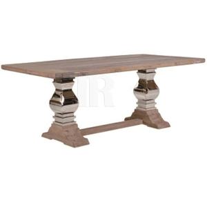 Reclaimed Solid Elm <b>Wood</b> <b>Plank</b> Top with Pail Stainless Steel Leg Pedestal Natural Finish Dining Table - Product Image 1