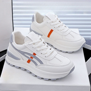 Xuanhui Nouveau Design Baskets Décontractées Blanches Style Coréen pour Femme, Chaussures de Marche à <span class=keywords><strong>Plateforme</strong></span> avec Rayures Orange, Semelle Épaisse de 4 cm - Product Image 3