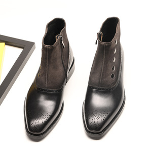 Bottes Chelsea tendance pour hommes, en cuir véritable, à fermeture éclair, pour le bureau et les soirées, idéales pour l'hiver - Product Image 2