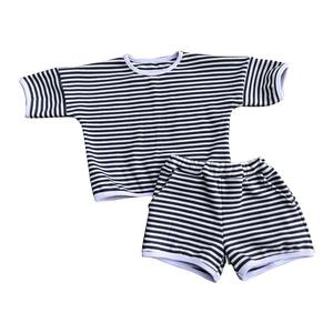 Conjunto de Verano para Bebé, Chándal a Rayas con Cuello Redondo y Manga Corta, Pantalones Cortos con Bolsillos, Conjuntos Informales para Niños - Product Image 1