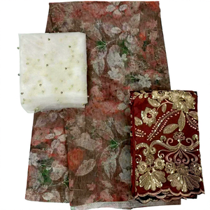Lisami RTS gasa Suiza algodón suave 2 yardas + 2 yardas bordado neto + 5 yardas impreso somalí sudanés Dirac gabasaar Toub tela de algodón - Product Image 1
