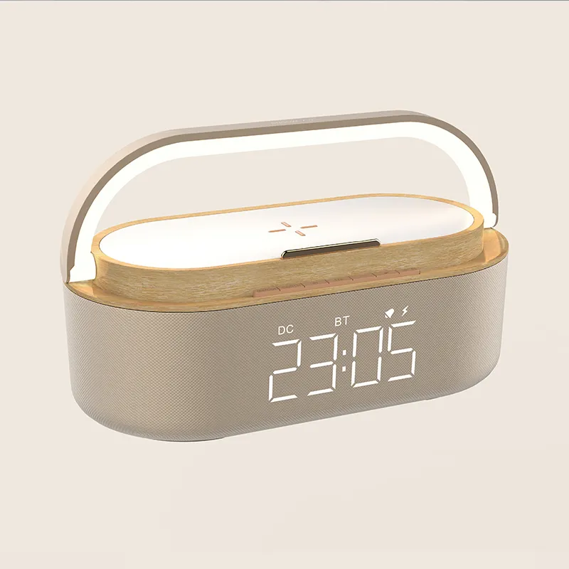 Digital Alarm Clock Bluetooth Speaker with Wireless Charging phone stand wireless speaker with warm night light
