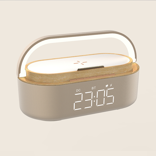 Digital Alarm Clock Bluetooth Speaker with Wireless Charging Phone Stand Wireless Speaker with Warm Night Light