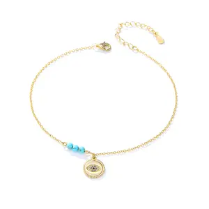 Модный ювелирный браслет из 18-каратного золота богемный пляжный браслет с бирюзовым бисером 925 браслета из стерлингового серебра