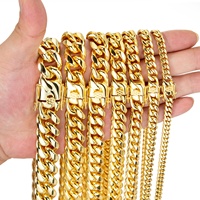 Chaîne cubaine Miami personnalisée plaquée or 18 carats, collier tendance hip-hop en acier inoxydable pour homme, mariage ou cadeau