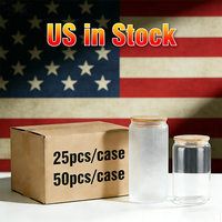 Entrepôt USA – Nouveaux verres en borosilicate transparent givré de haute qualité de 16 oz et 20 oz pour sublimation, avec couvercle en bambou et pailles, pour bière et autres boissons