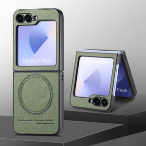Funda para Teléfono con Pantalla Plegable Magnética Integrada para <span class=keywords><strong>Samsung</strong></span> ZFlip7, Diseño Ejecutivo de Tela y Cuero, Carga Inalámbrica, Soporte para Teléfono - Product Image 5