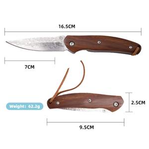 سكين جيب صغير مخصص من شركة تصنيع المعدات الأصلية ، سكين جيب دمشقي صغير ، مقبض خشبي ، سكين صيد محمول من الفولاذ الدمشقي للتخييم والتنزه في الهواء الطلق - Product Image 6