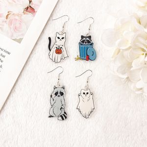 1 par de pendientes de gota de basura de mapache, fantasma acrílico para mujer, regalo de cumpleaños - Product Image 6