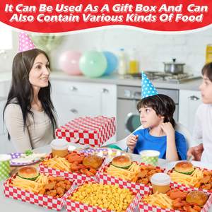 Tek kullanımlık kırmızı damalı karton yiyecek tepsisi aperatif servis konteyner 4 köşe Pop up <span class=keywords><strong>Hot</strong></span> <span class=keywords><strong>Dog</strong></span> kutu tutucu tekne için film partisi - Product Image 6