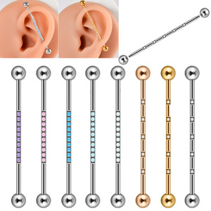 Boucles d'oreilles en acier inoxydable 38 mm, barre industrielle pour <span class=keywords><strong>piercing</strong></span>, opale, zircon, plaqué or, <span class=keywords><strong>piercing</strong></span> dermique, bijoux - Product Image 1