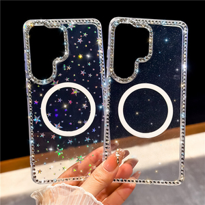 Funda Brillante con Diamantes y Láser para Samsung S26 Ultra S25 S24 Plus FE S23 Ultra, Magnética, con Corazones y Estrellas, Transparente, 2026 - Product Image 3
